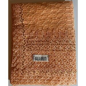 Peach Net Saree Heavy Embroidery Lace Sequins Border Party Wedding